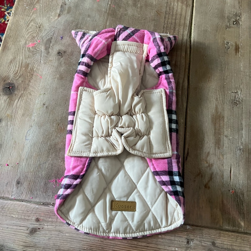 Kuoser Pink Plaid reversible Pet Jacket - Picture 4 of 10